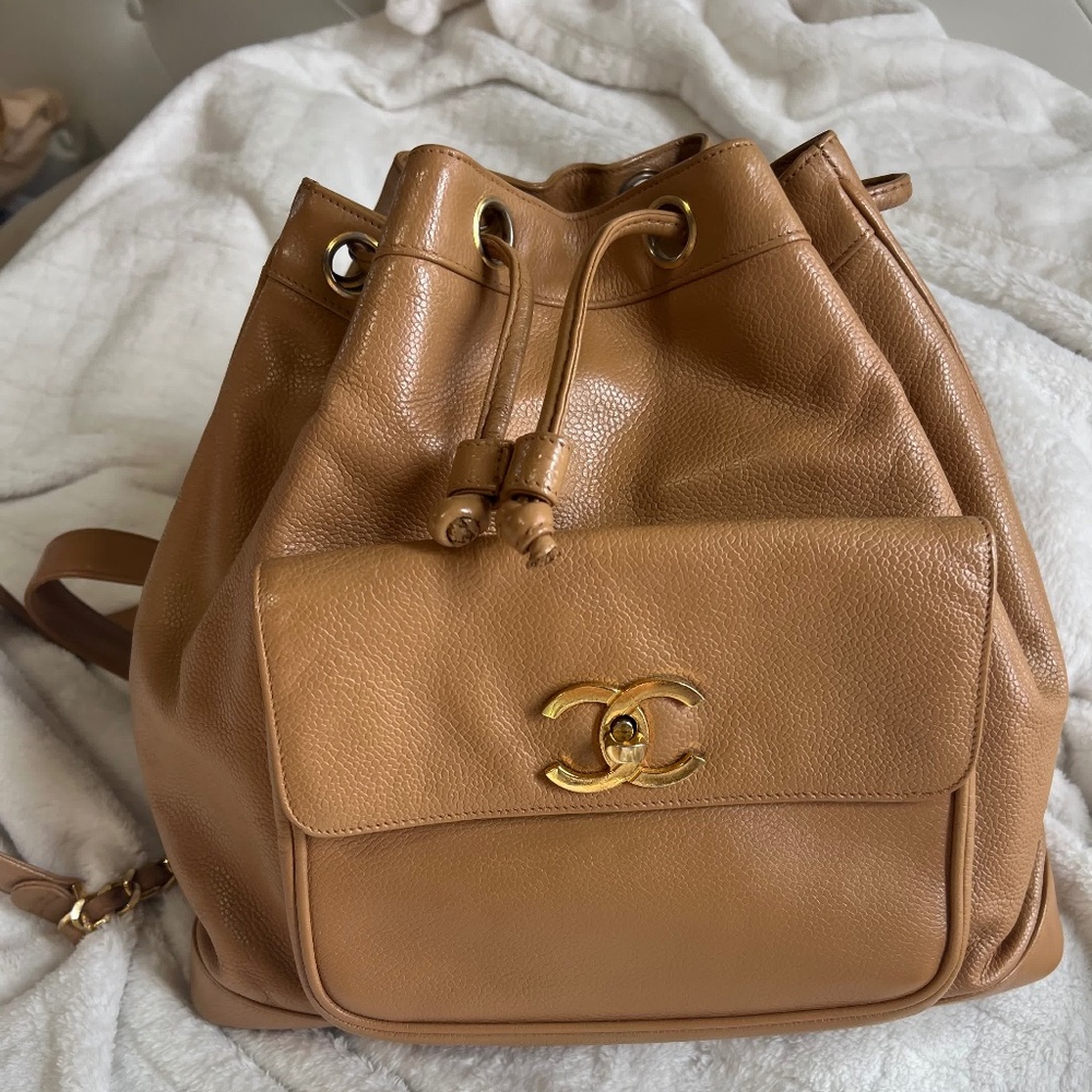 Chanel Caviar drawstring backpack Caramel Vintage Authentic